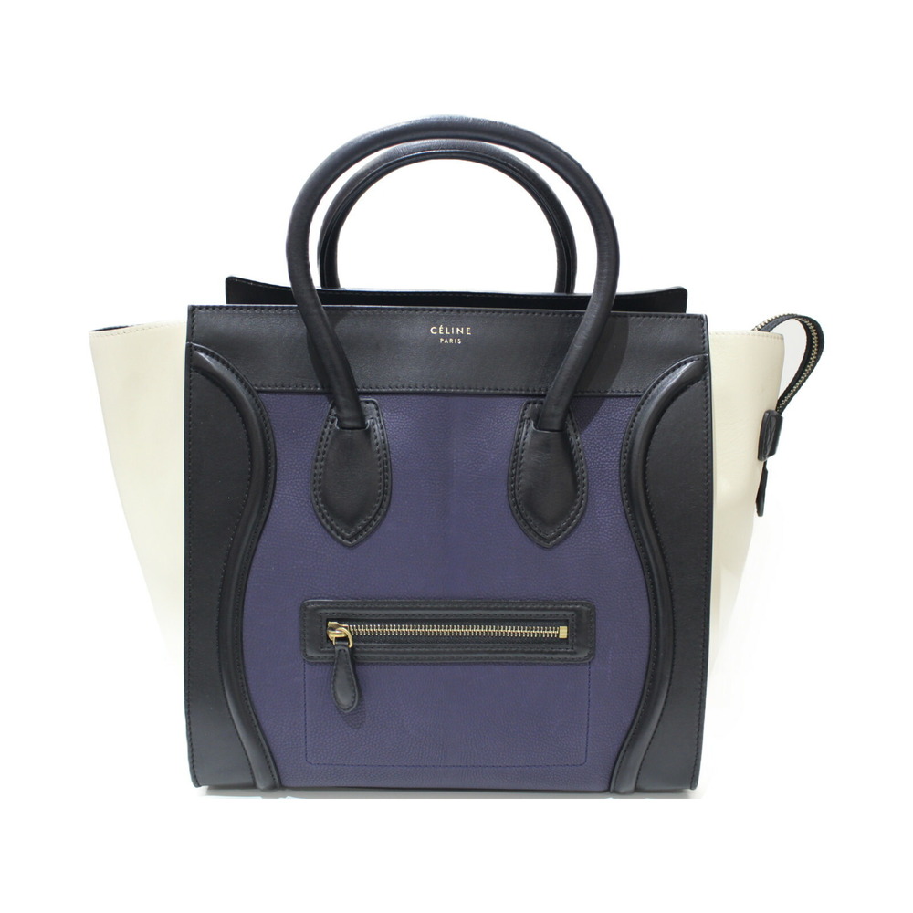 CELINE Luggage Shopper Navy Blue black white leather classic handbag